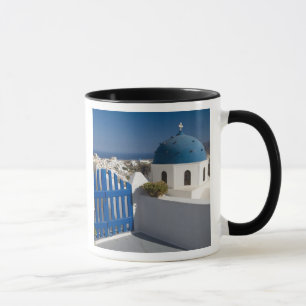 Taza Grecia e isla griega de Santorini desde la