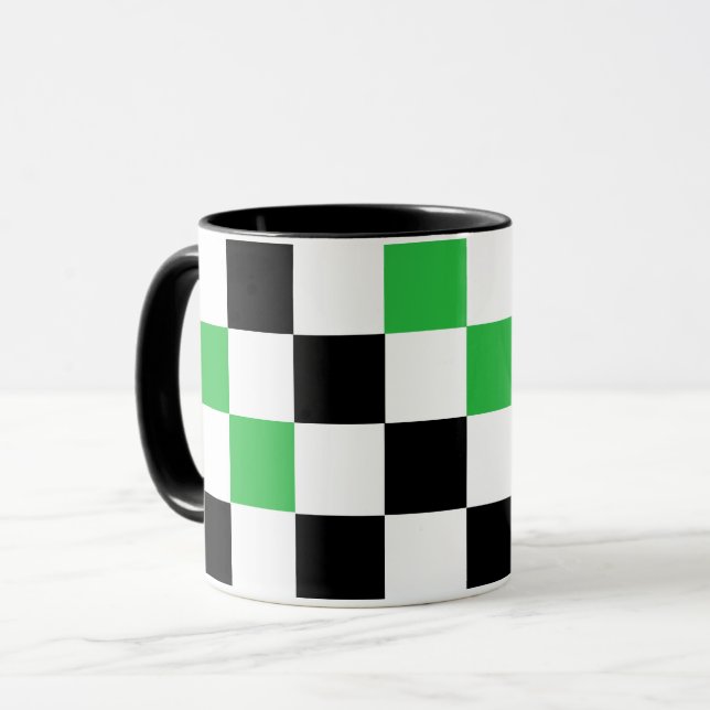 Taza Green Black White Checkered Pattern Design  (Anverso izquierdo)
