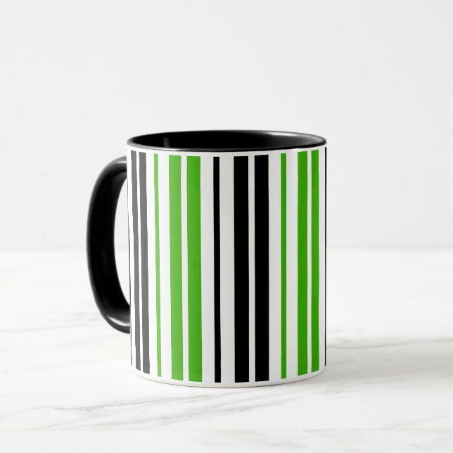 Taza Green Black White Stripes Pattern Design  (Anverso izquierdo)