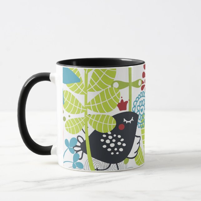 Taza green florest and balck bird Mug (Izquierda)