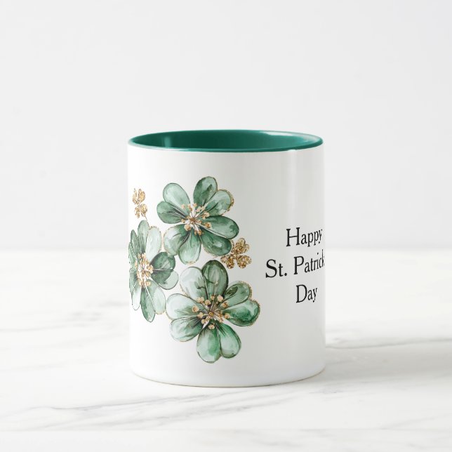 Taza Green Gold Glitter Shamrock St. Patrick's Day (Centro)