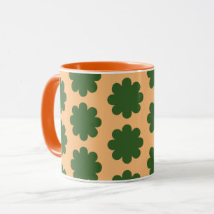 Taza Green on Peach Retro Flower Art Mug Cup