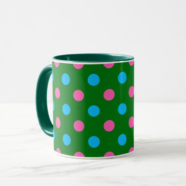Taza Green Pink Blue Polka Dot Pattern (Anverso izquierdo)