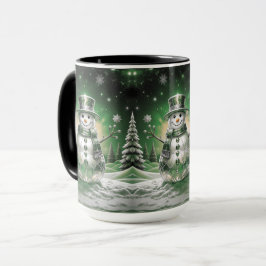 Taza Green Snowman Snowflakes Holiday Mug