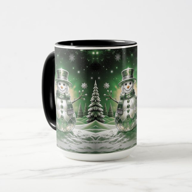 Taza Green Snowman Snowflakes Holiday Mug (Anverso izquierdo)