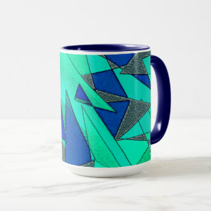 Taza Green triangular cutouts on blue background, rough