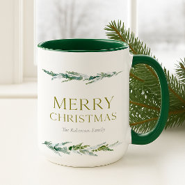 Taza Greenery Navideña Personalizada Feliz Navidad