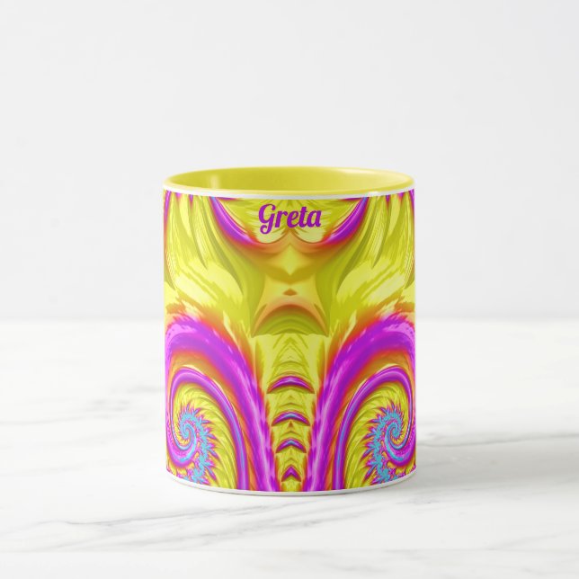 Taza GRETA ~ Zany 3D ~ Morado amarillo azul rosado (Centro)