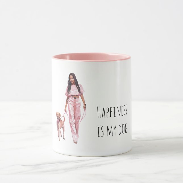 Taza Grey Black Puppy Black Lady Walking Dog   (Centro)