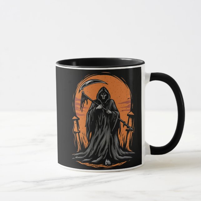 Taza Grim Reaper Cartoon in Sunset Graveyard (Derecha)