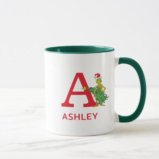 Taza Grinch clásico | Nombre travieso y Monograma A (Derecha)