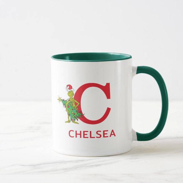 Taza Grinch clásico | Nombre travieso y Monograma C (Derecha)