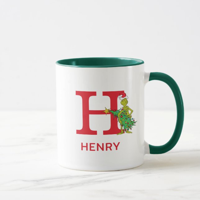 Taza Grinch clásico | Nombre travieso y Monograma H (Derecha)