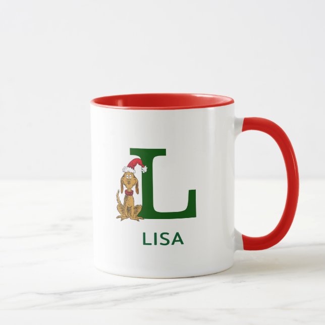 Taza Grinch Max clásico | Nombre y Monograma L (Derecha)