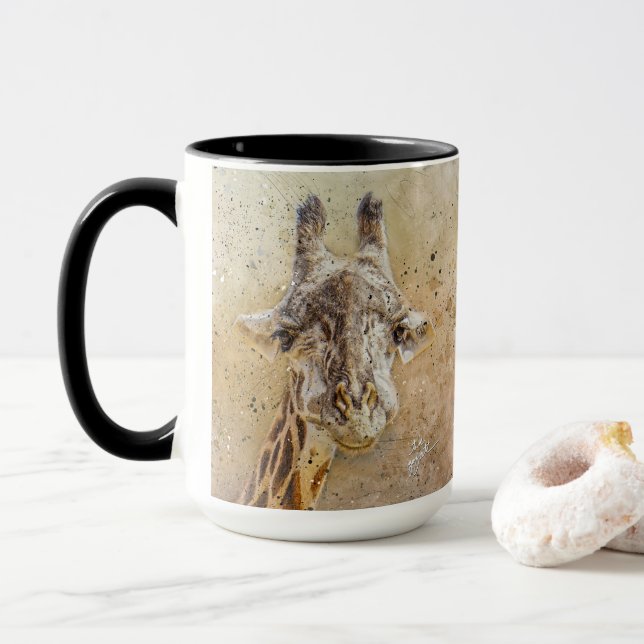 Taza Grinning Giraffe Photography Moderno acuarela (Con donut)