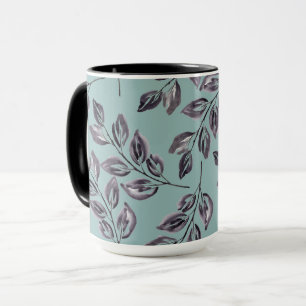 Taza Gris acuarela, ramas negras sobre un turquesa