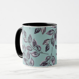 Taza Gris acuarela, ramas negras sobre un turquesa