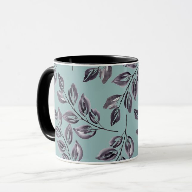 Taza Gris acuarela, ramas negras sobre un turquesa (Anverso izquierdo)
