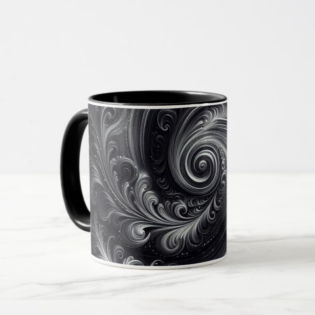 Taza Gris blanco negro Resumen Moderno Swirl sencillo (Anverso izquierdo)