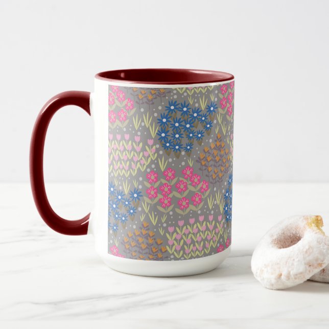 Taza Gris de cama floral (Con donut)