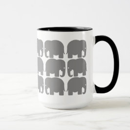 Taza gris de la silueta de los elefantes