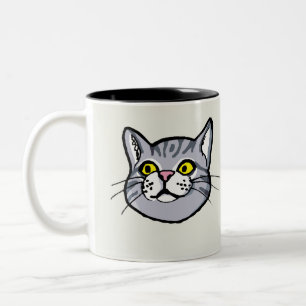 Taza gris del dibujo del gato de Tabby