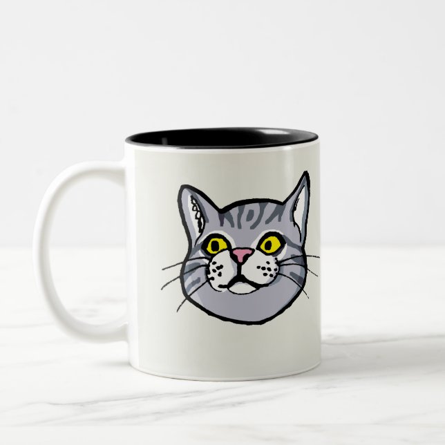 Taza gris del dibujo del gato de Tabby (Izquierda)