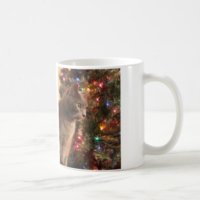 Taza gris del navidad del gato (Derecha)
