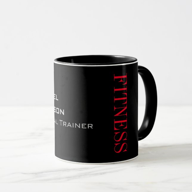 Taza Gris moderno Black Fitness Sport Añadir nombre (Anverso derecho)