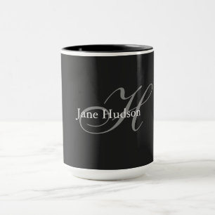 Taza Gris negro Monograma simple Llanto regalo especial