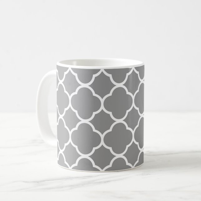 Taza gris y blanca elegante del té del café de (Anverso izquierdo)