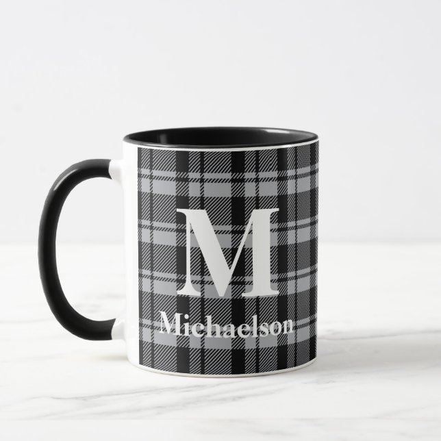 Taza Gris y negro con nombre de monograma (Izquierda)