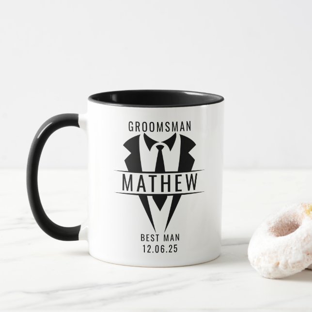 Taza Groomsman Best Men Tuxedo Nombre personalizado Gua (Con donut)