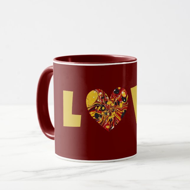 Taza Groovy Love Heart Maroon Cup Mug (Anverso izquierdo)
