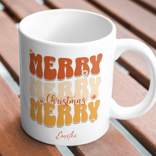Taza Groovy Merry Christmas Name Boho