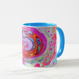 Taza Groovy Resumen Retro Pink caliente y Blue Swirl