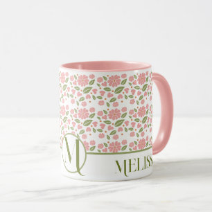 Taza Groovy Retro Boho Patrón de flores rosadas Daisy