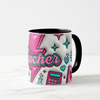 Taza Groovy Teacher Retro Pink & Teal 11oz Combo Mug