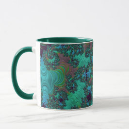 Taza Groovy Verde azulado y Plum Fractal Resumen arte