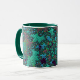 Taza Groovy Verde azulado y Plum Fractal Resumen arte