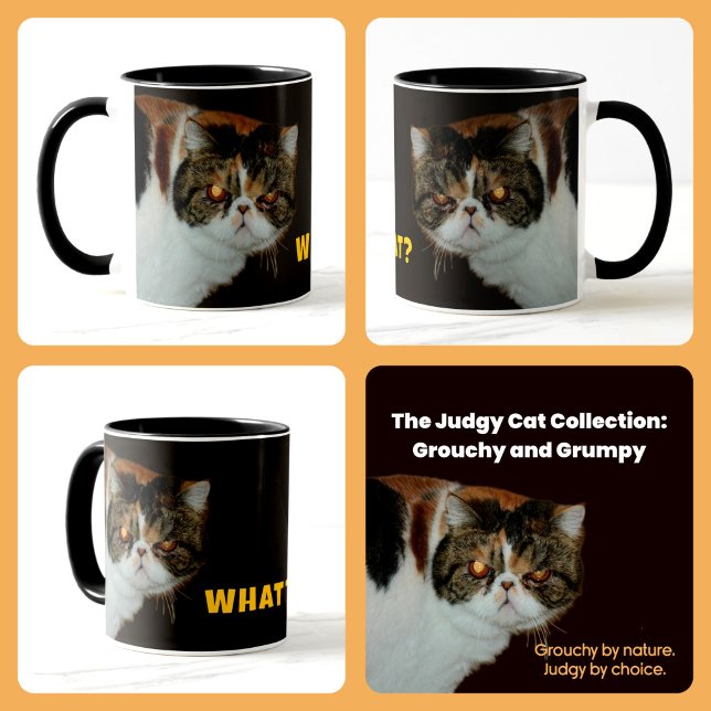 Taza Grouchy Exotic Shorthair “WHAT?” Judgy Cat (Subido por el creador)