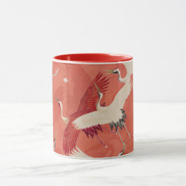 Taza Grúa japonesa roja Kimono de doble tono