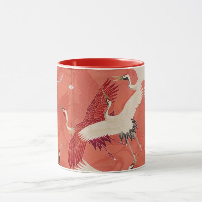 Taza Grúa japonesa roja Kimono de doble tono (Centro)