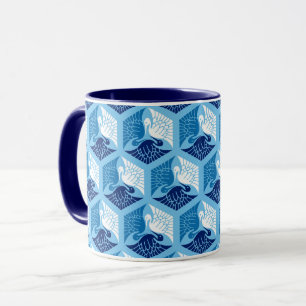 Taza Grullas japonesas, marina, blanco y azul claro