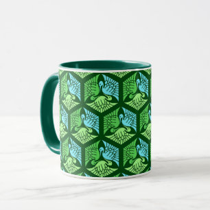 Taza Grullas japonesas, verde jade y azul claro