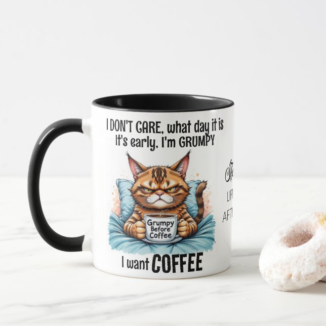 Taza Grumpy Gracioso Coffee para beber gato (Con donut)