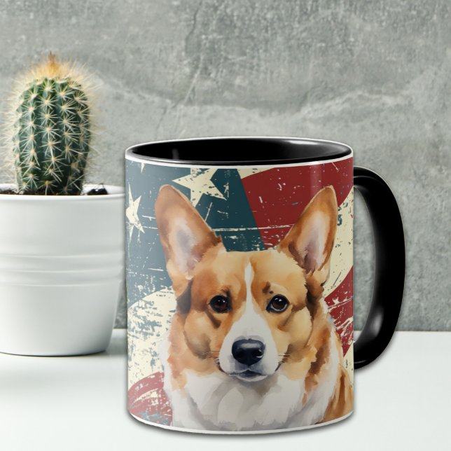 Taza Grunge Bandera de Estados Unidos Corgi Dog (Subido por el creador)
