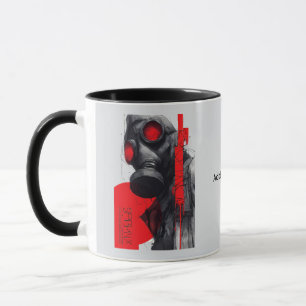 Taza Grunge Máscara de Gas Polka Roja Negra