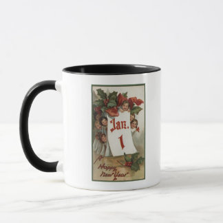 Taza Grupo de niños escondiéndose detrás del calendario