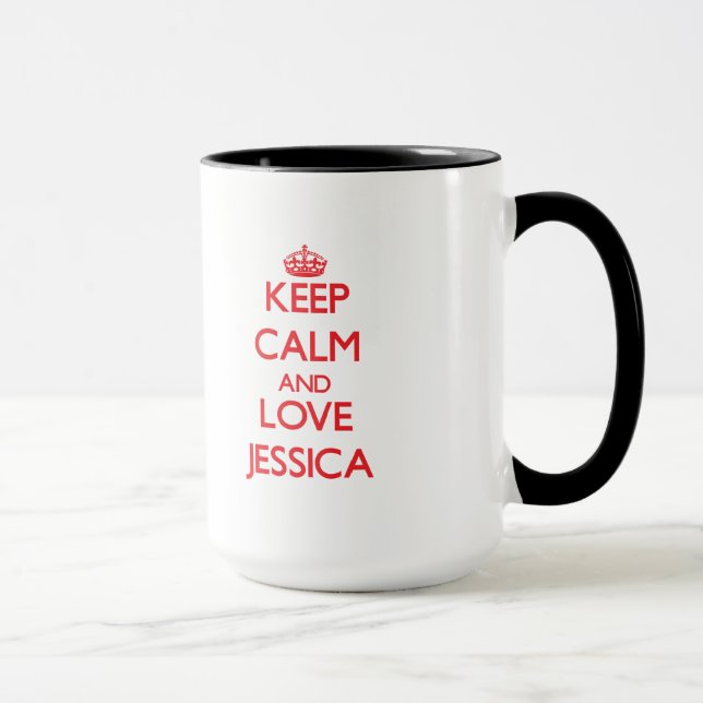 Taza Guarde la calma y ame a Jessica (Derecha)